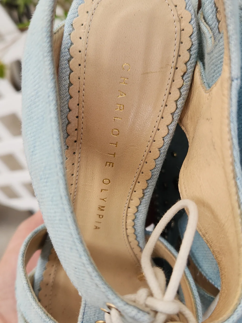 CHARLOTTE OLYMPIA Gene Studded Denim Wedge Sandals - Picture 9 of 10